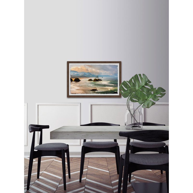 'Haystack Rock Formations' Framed Painting Print, 38 cm H x 45 cm W