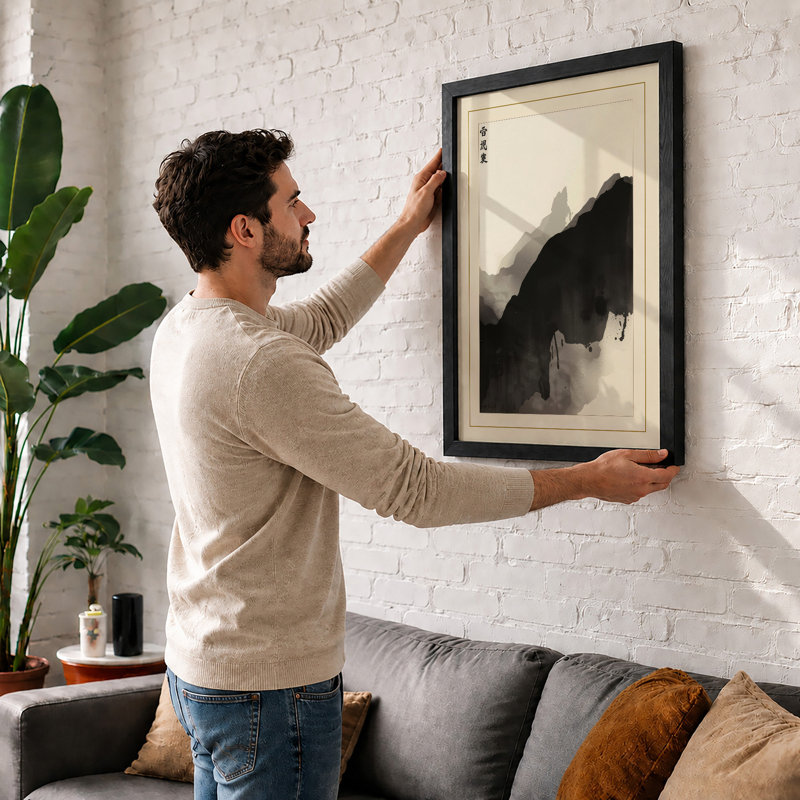 Mountains in Mist Japandi - Framed Print, A4 - 29.7 x 21.0 cm, White