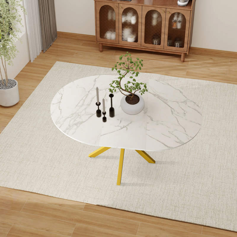 Extendable Pedestal Dining Table With X-metal Legs