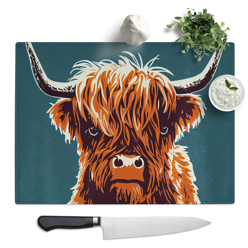 Groovy Highland Cow  Glass Chopping Board