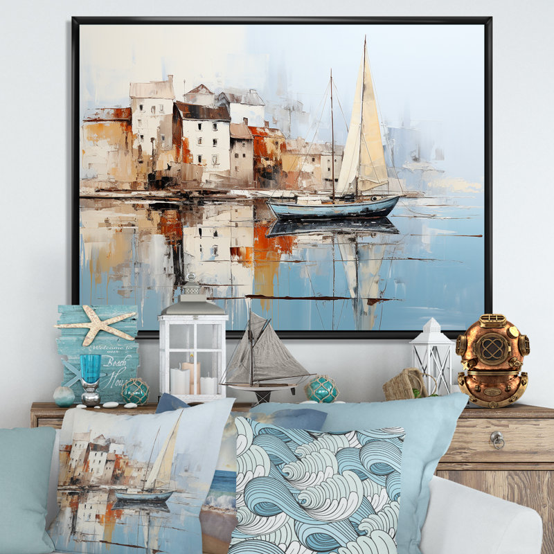 Minimalisme Port Perspectives - bateau, impressions d'art mural, Cadre flottant noir, 16" H x 32" W