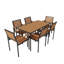 Ensemble de table et chaises de jardin 7 pièces, couleur teck, bois de pin massif avec pieds en métal (1 table: 59,1 po x 29,5 po x 31,5 po, 6 chaises: 21,7 po x 17,7 po x 17,7 po) | Durable, élégant, parfait pour les repas en plein air et la détente, assemblage facile-21360454