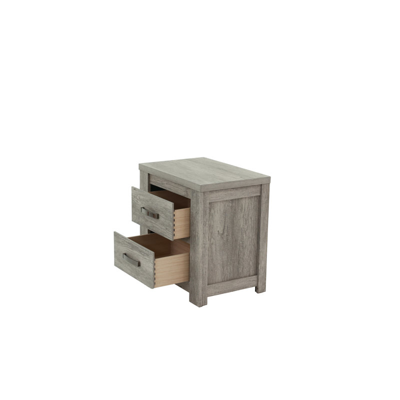 Table de chevet pour chambre à coucher, 2 tiroirs, table de chevet grise, gris, bois massif, look moderne