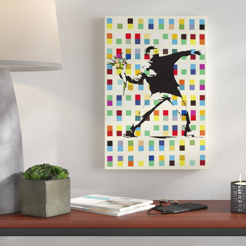 «Flower Thrower Retro» par Bansky, reproduction d'art graphique sur toile, H 18 po x l 12 po x P 1,5 po