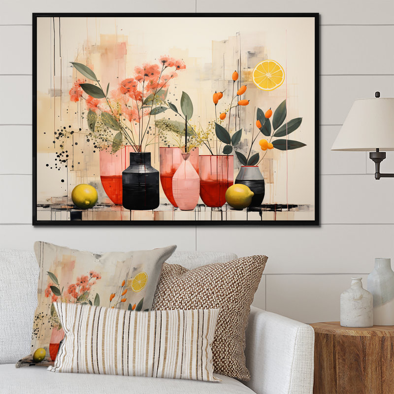 Décoration murale bohème jaune - Boho Pottery, H 30 po x l 40 po x P 1,5 po, Cadre flottant noir