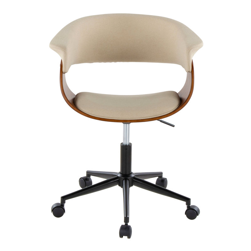 Chaise de bureau rétro Mid-Century moderne en métal noir, bois de noyer et tissu, Crème, Noir, Tissu