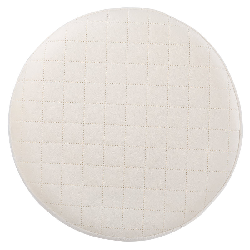 Cream Velvet Tufted Round Pouf with Gold Base