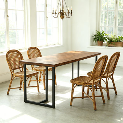 63" Solid Wood Top Dining Table, Industrial Kitchen Table With Black Metal U-legs