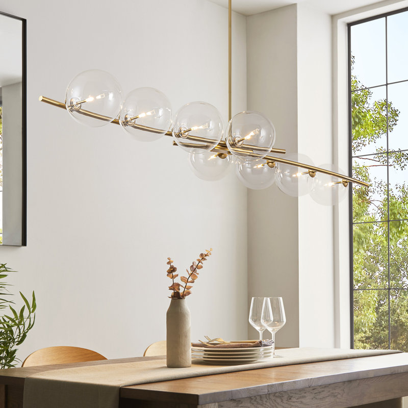 Luminaire suspendu linéaire en verre à bulles 8 lumières pour îlot de cuisine