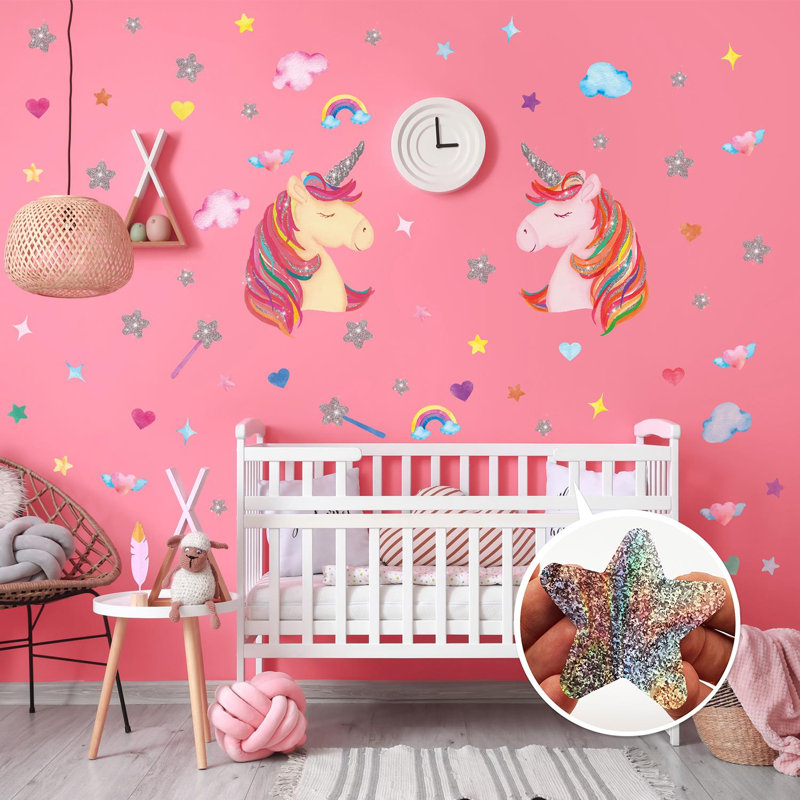 Watercolour Unicorns with Glitter Stars Wall Décor