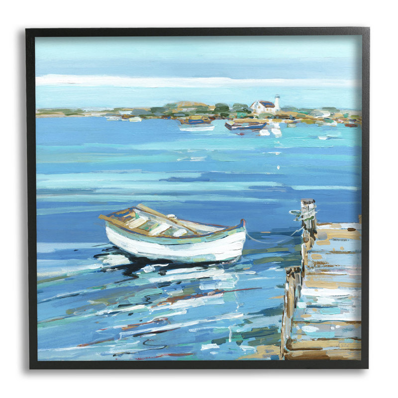 Art de giclée de canot à quai par Sally Swatland, H 17 po x l 17 po x P 1,5 po, Giclée encadrée noir minuit