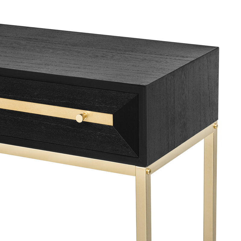 Table d'entrée géométrique noire, console avec deux tiroirs et tiroirs d'apparence élégants, pour la décoration intérieure