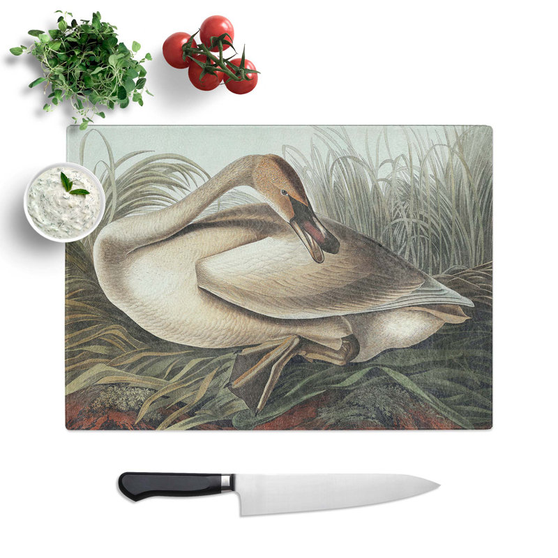 Tempered Glass a Trumpeter Swan Chopping Board, 39 cm W x 28.5 cm L