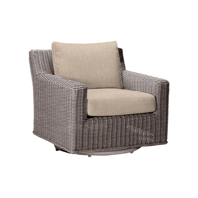 Rustic Swivel Patio Chair with Cushions, No Welt, Canvas Sand, Oyster