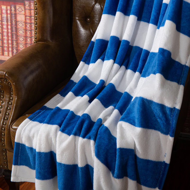 Couverture en flanelle de coton une couche super douce, Bleu / blanc, Jeté