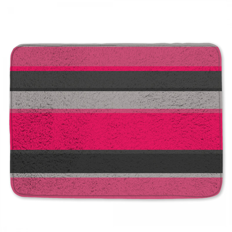 Tapis de bain rose, gris, noir et rayures, L 24 po x L 17 po
