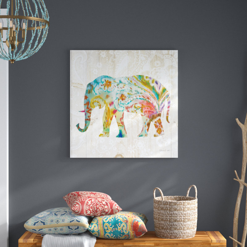 Boho Paisley Elephant II by Danhui Nai - No Frame Print on Canvas, 91cm H x 91cm W x 3.8cm D
