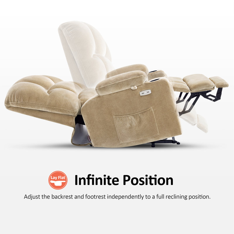 Melahat 27" Extra Wide Seat Lay Flat Dual Motor Power Recliner Lift Chair with Massage and Heat, Beige Polyester