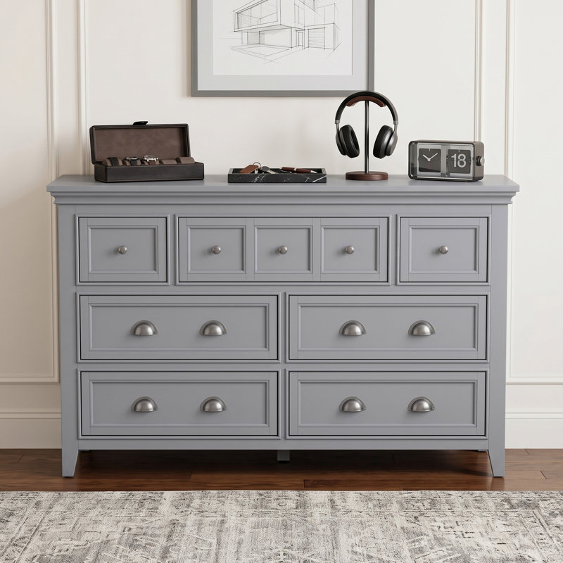 Genesha 56"W 7-Drawer Dresser, Gray