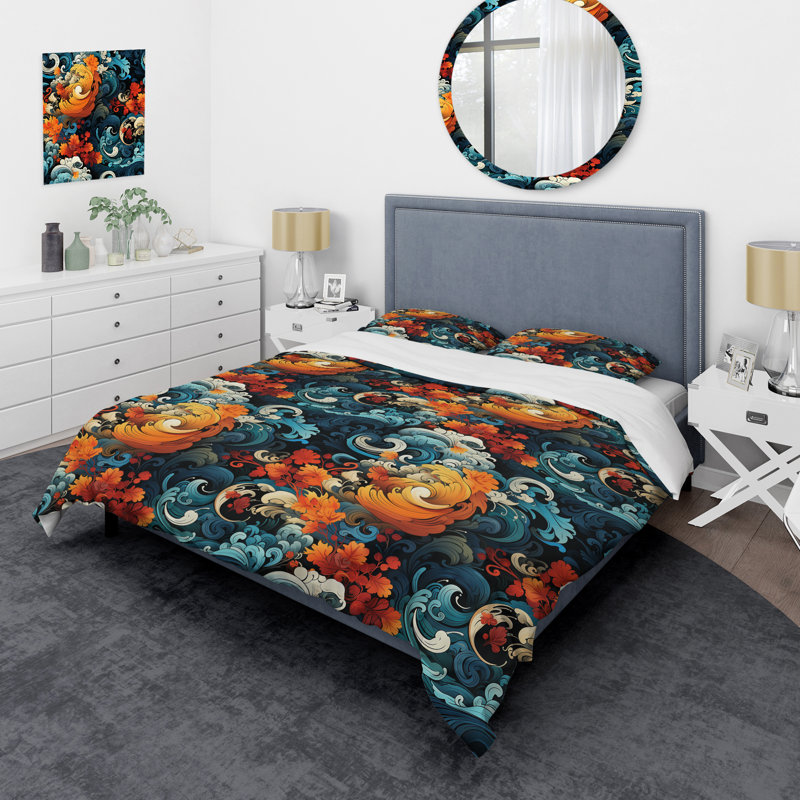 Yin And Yang Symmetry I - Oriental Duvet Cover Set, King Duvet Cover + 2 King Shams