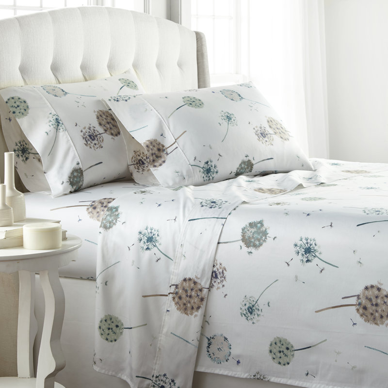 Ensemble de draps 100% coton 300 fils Dandelion Dreams Collection, Grand, Blanc