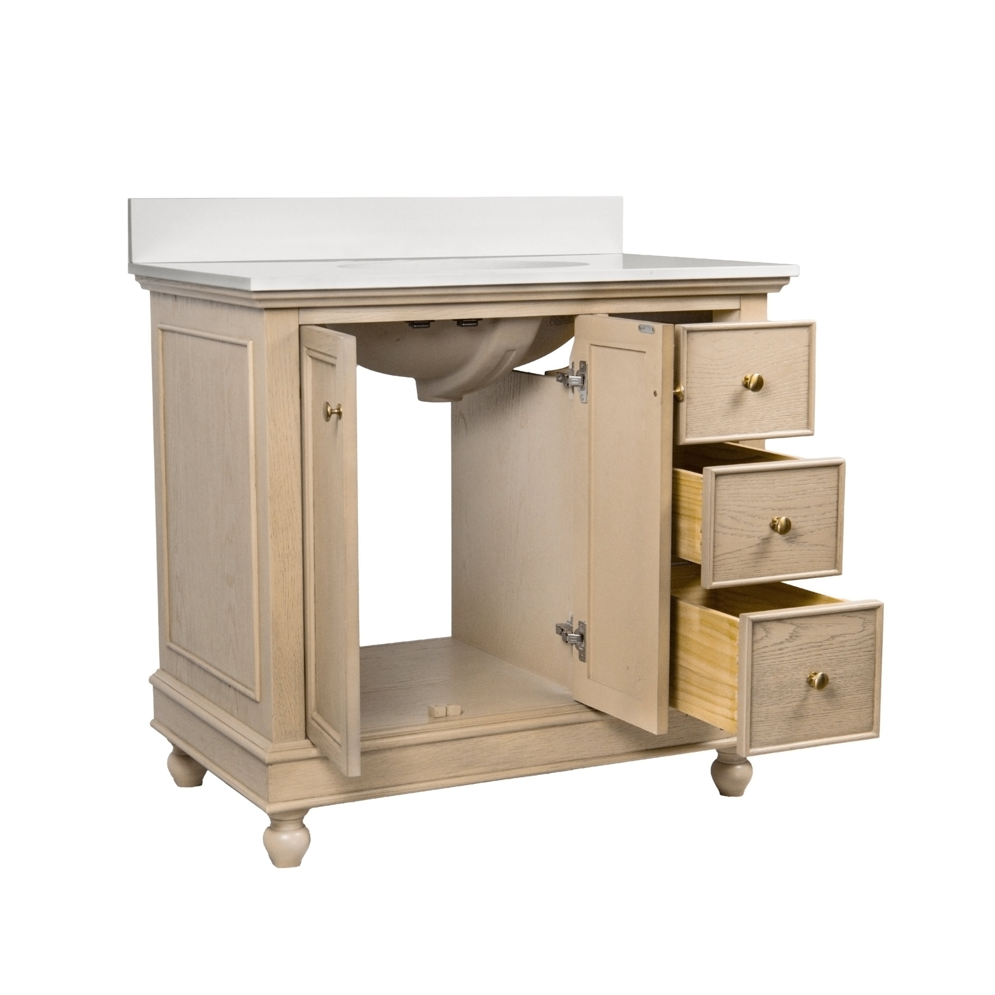 Ferdinand 36'' Single Bathroom Vanity, Engineered White, Greige Oak