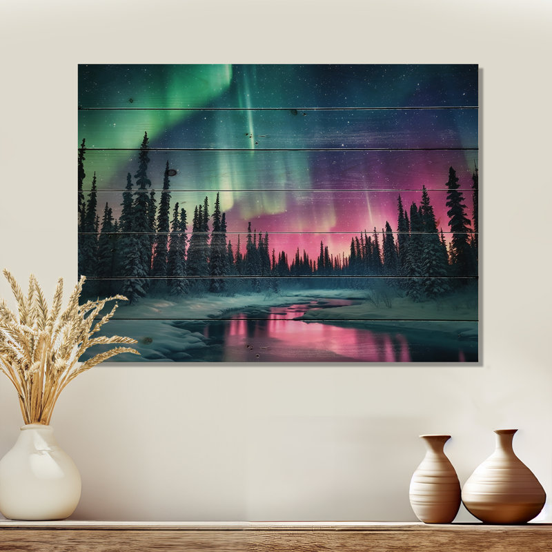 Northern Lights In Alaska II sur impression sur bois, H 30 po x l 40 po x P 0,78 po