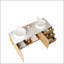 Meuble-lavabo de 60 po avec 2 lavabos, armoire de rangement autoportante en contreplaqué avec 5 pieds en métal, 3 tiroirs à fermeture douce et 2 portes, lavabo en céramique blanc sans robinet, pré-assemblé, chêne