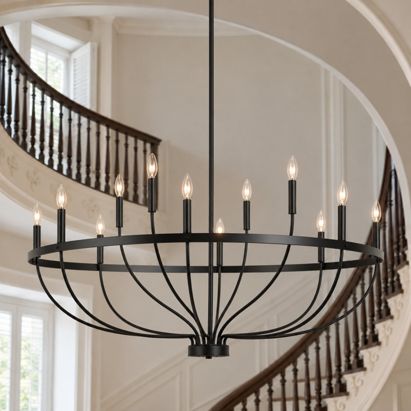 Otho 12-Light 47”W Oversize Dimmable Wagon Wheel Chandelier
