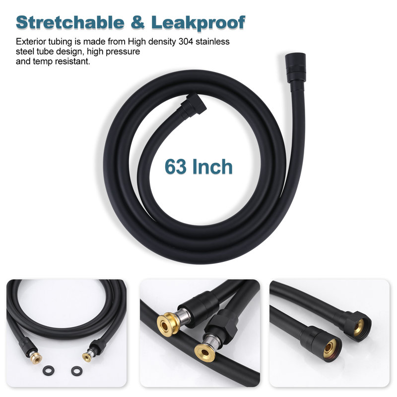 Matte Black 79-Inch PVC Shower Hose with Brass Fittings