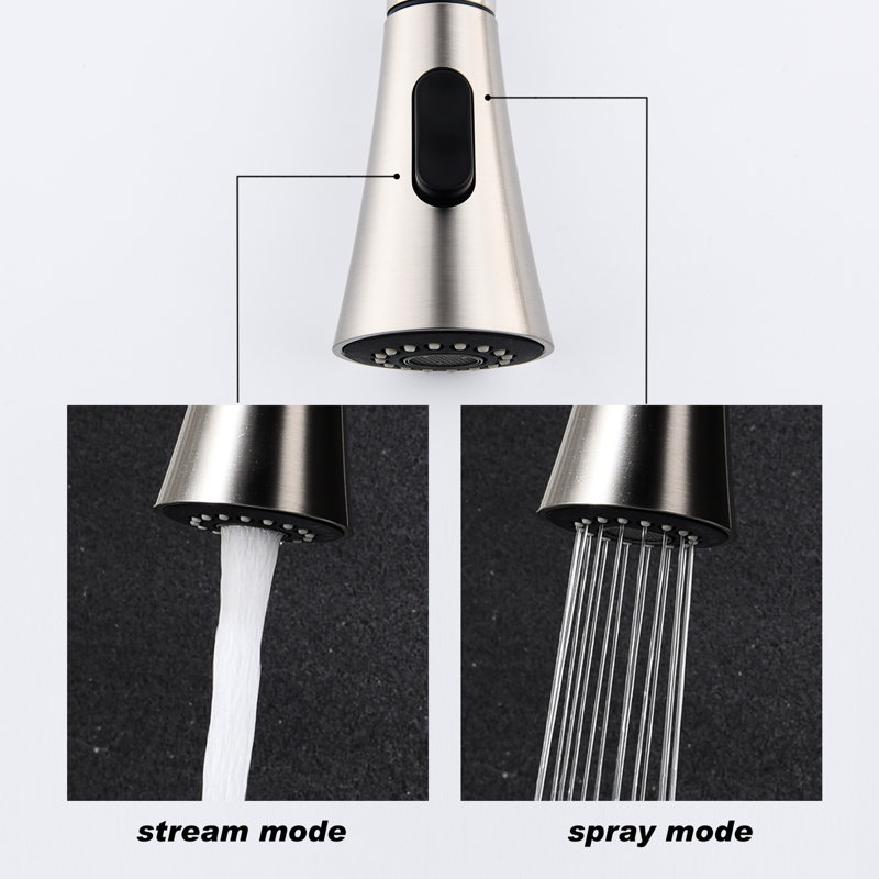Robinet de cuisine à douchette extractible, nickel brossé embelli, composé en acier inoxydable, buse rotative à 360 °, poignée simple pour robinet de gestion de débit d'eau pratique avec tête, construit, buse