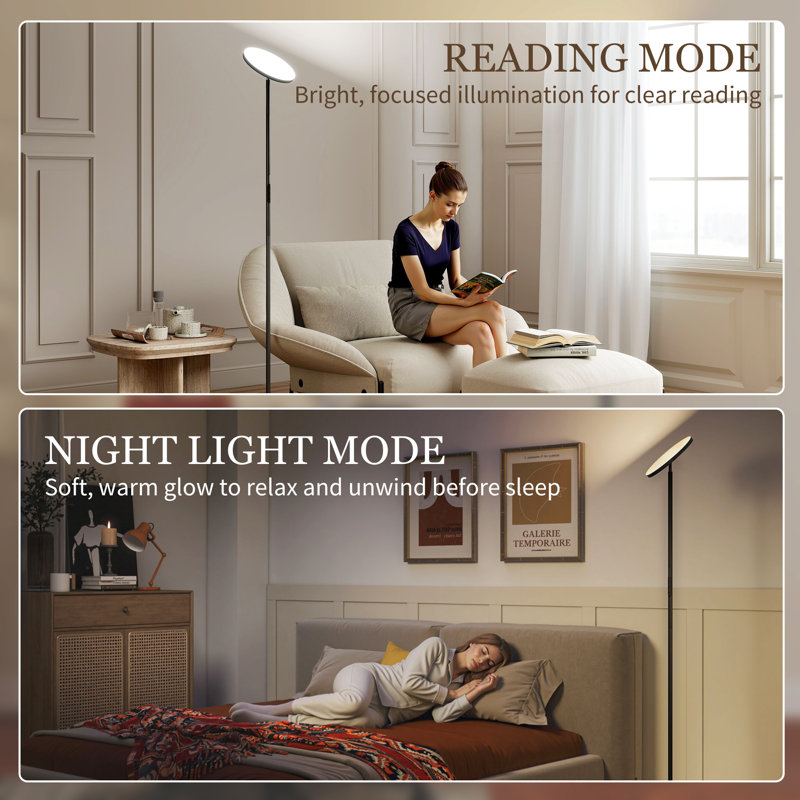 HOMCOM RGB Uplighter Floor Lamp Tall Dimmable 350° Rotatable Head Black