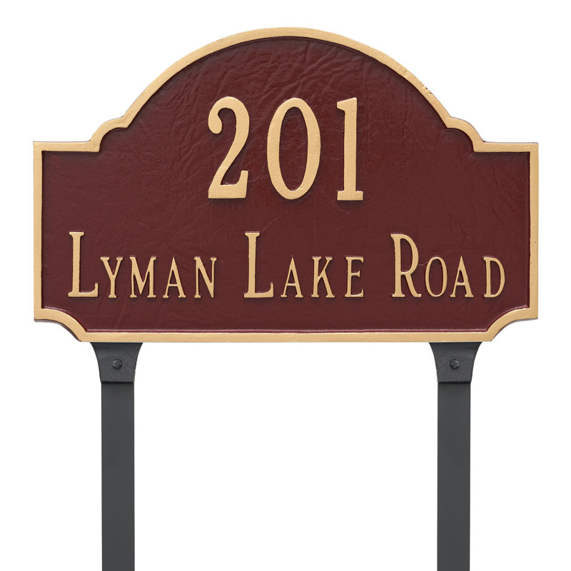2-Line Lawn Address Sign, White/Black, Yes