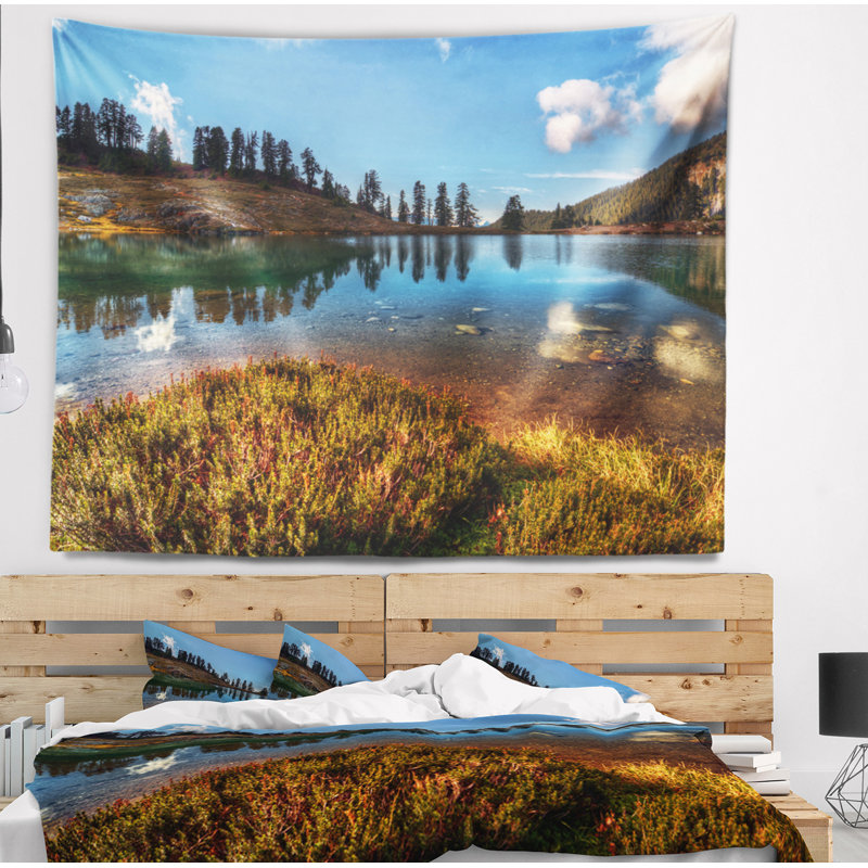 Paysage avec paysage de montagne calme et tapisserie, H 78 po x l 92 po