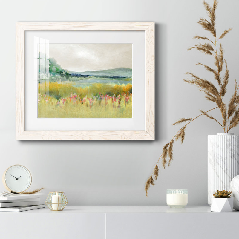 Printemps calme - peinture encadrée, Cadre blanc, H 20 po x l 17 po x P 1,5 po