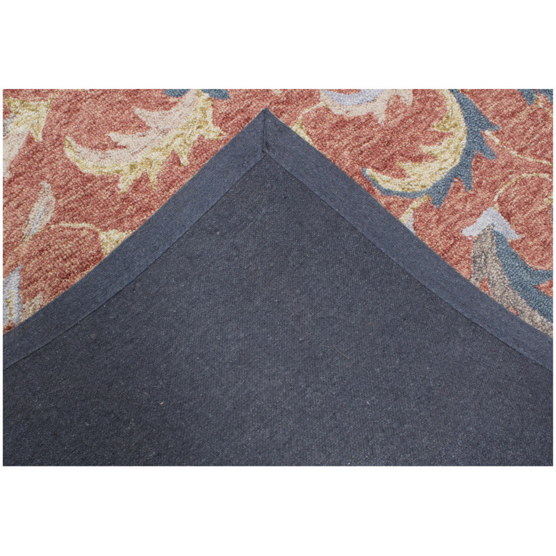 Bungalow Rose Rust/Blue Wool Area Rug, Rectangle 7'6" x 9'6"