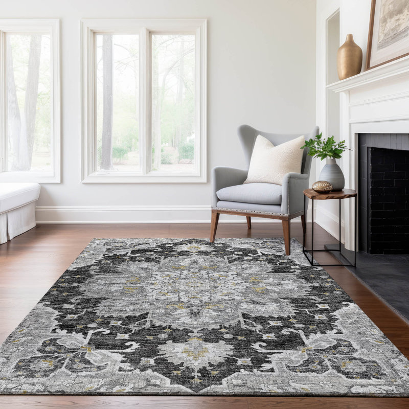 Premium Machine Washable Barayon AMF93 Gray Rug, Rectangle 10' x 14'