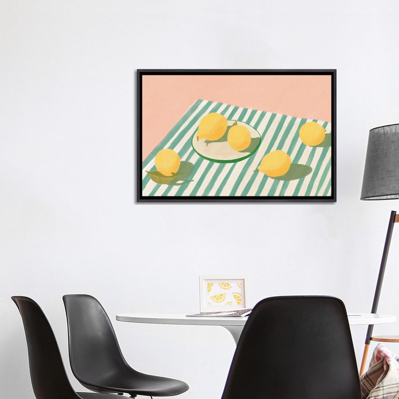 Citrons et rayures - reproduction d'art murale encadrée, 26" H x 40" W, Reproduction encadrée sans passe-partout, Noir patiné