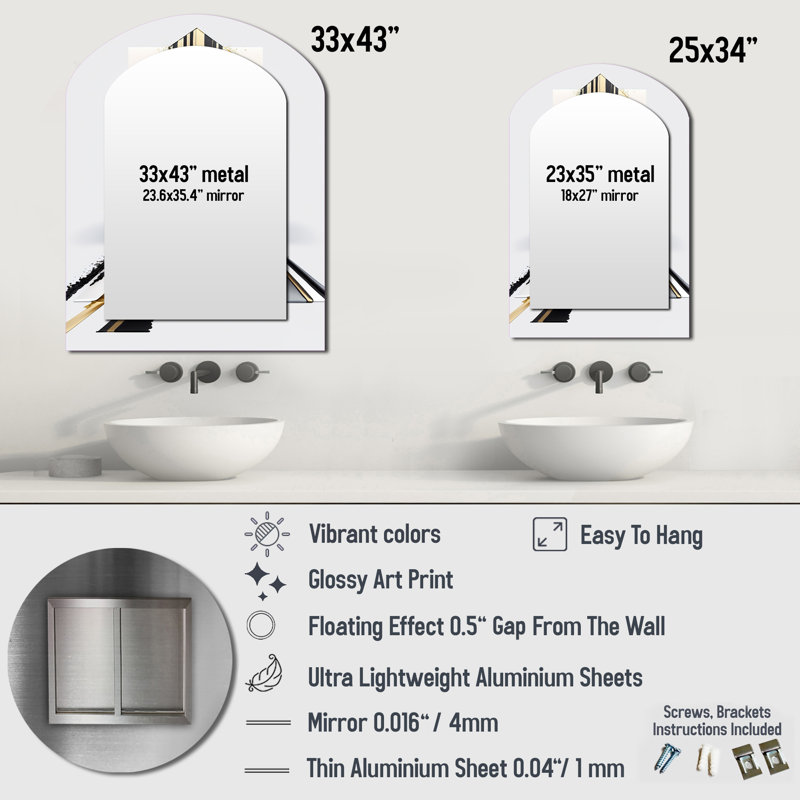 «Black and Gold Cubic Expression V - Cubism Asymmetric Unique Wall Mirror Decor», or, 43 po x 33 po