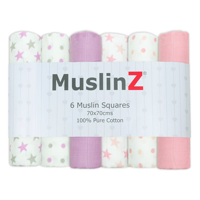 Losurdo MuslinZ Baby Muslin Squares 100% Cotton, Bright Pink and Violet Mix