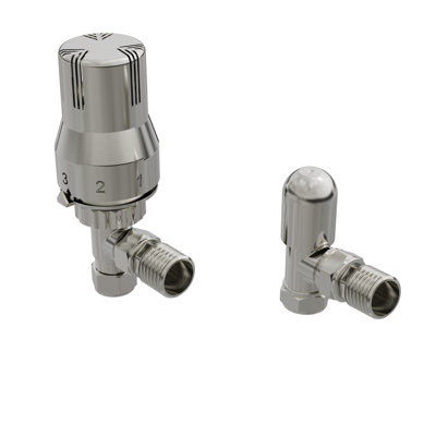 Angled Thermostatic Valve And Manual Radiator Valve For Heated Towel Rail Radiator
