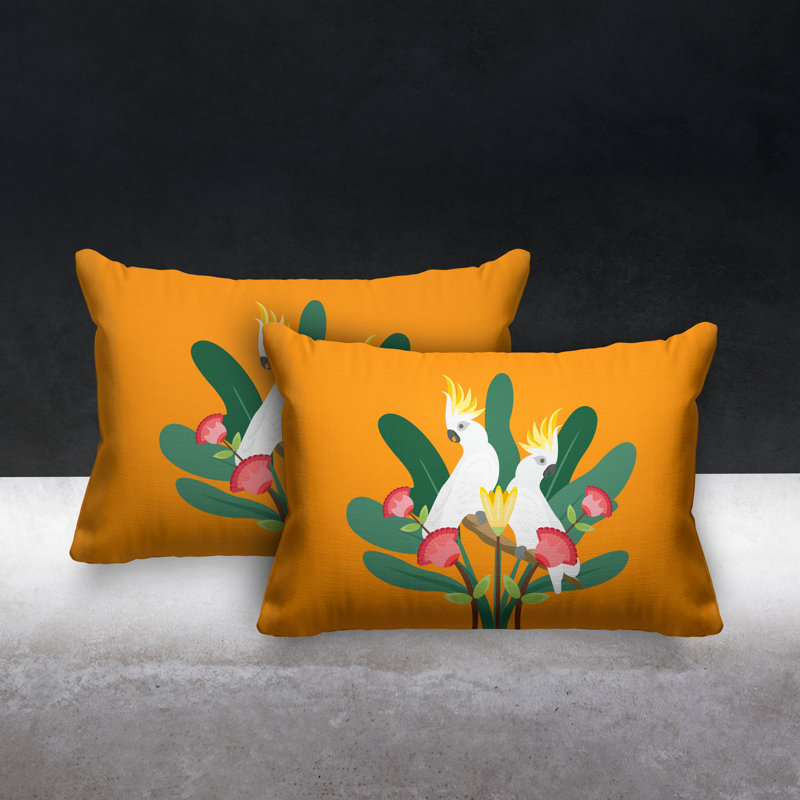 Coussin lombaire intérieur / extérieur Flocked Birds, Orange