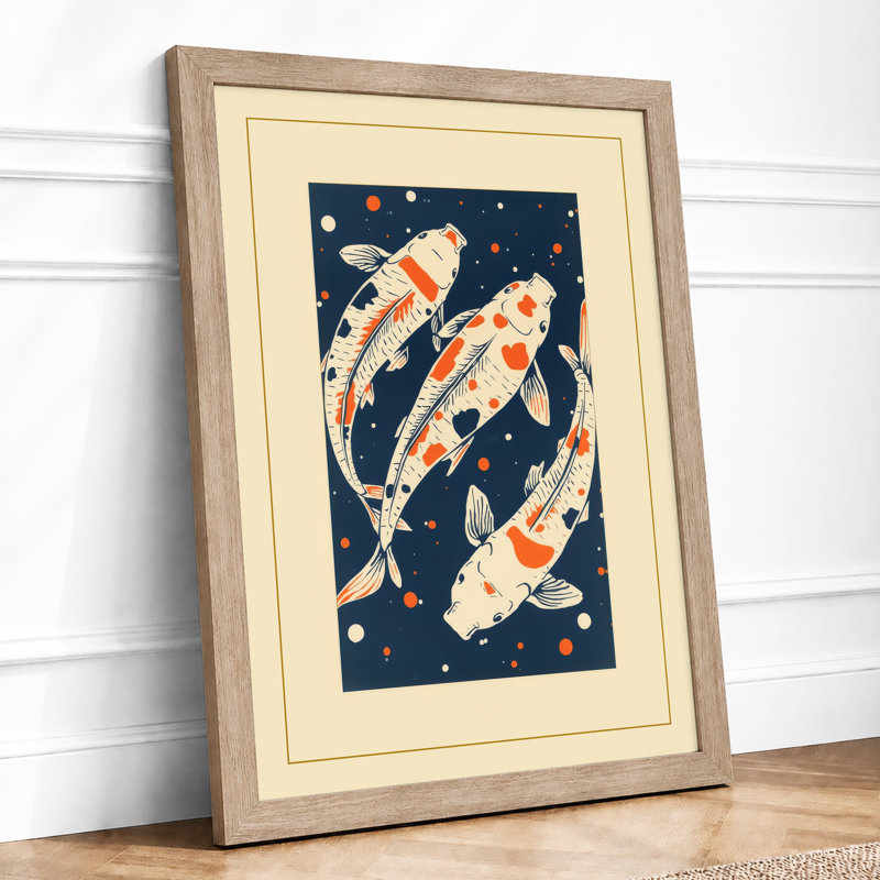 Koi Under Stars Modern - Framed Print, A3 - 42.0 x 29.7 cm, Oak