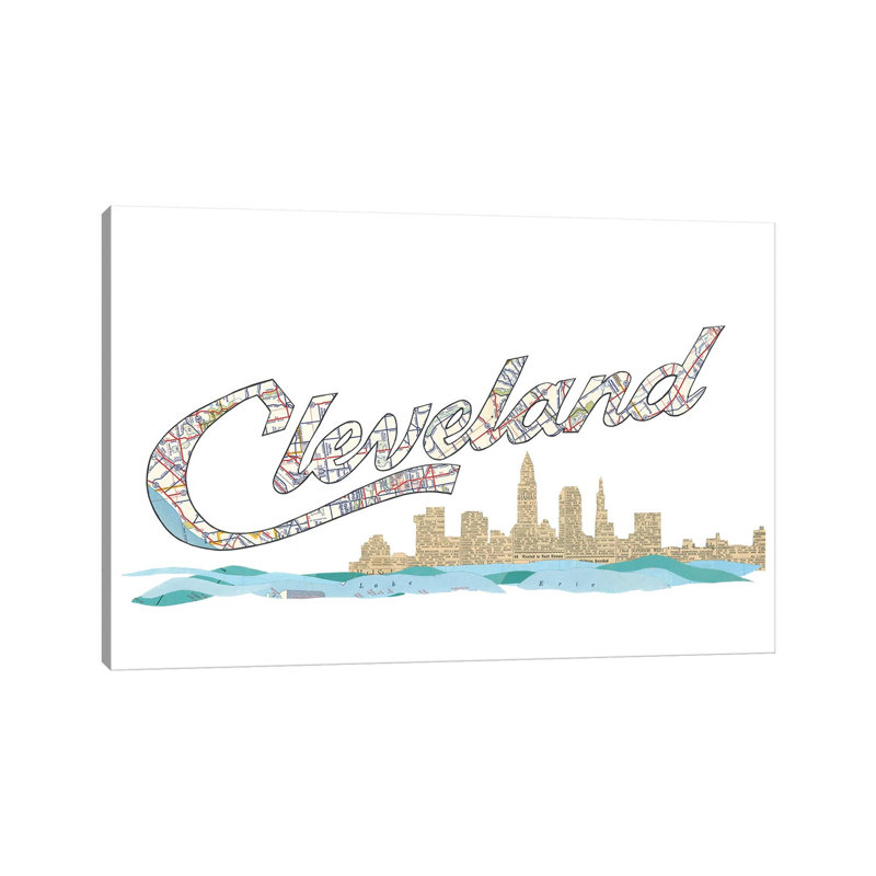 «Cleveland Script Skyline» par - Toile tendue, H 18 po x l 26 po x P 1,5 po