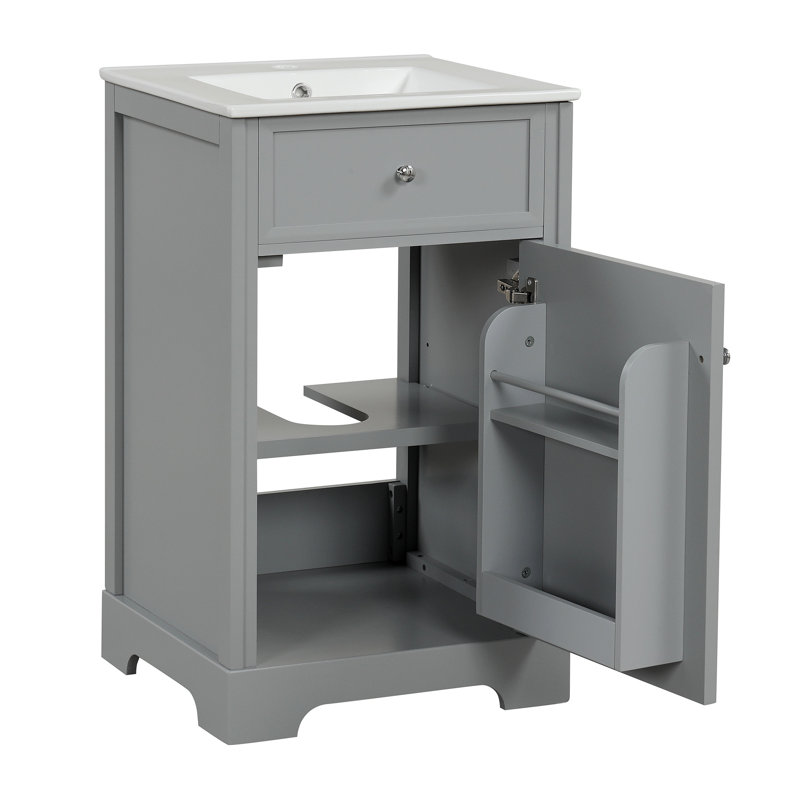 Meuble-lavabo de 20 po avec lavabo, armoire de salle de bain avec porte à fermeture douce, support de rangement et tablette réglable
