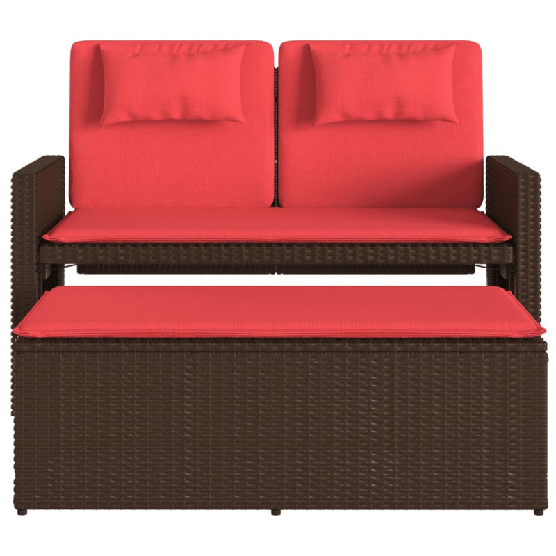 Banc de patio inclinable avec coussins vidaXL, Rouge / brun