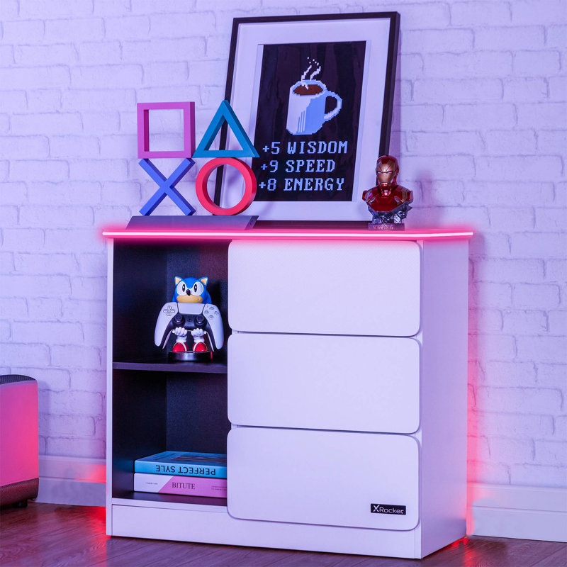 X Rocker Carbon-Tek LED Chest of 3 Drawers - White RGB, Grey/Blue