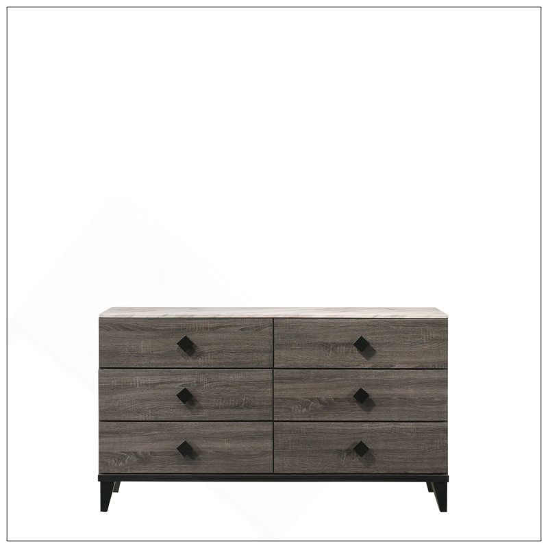 Commode en faux marbre et dessus en chêne gris rustique Avantika