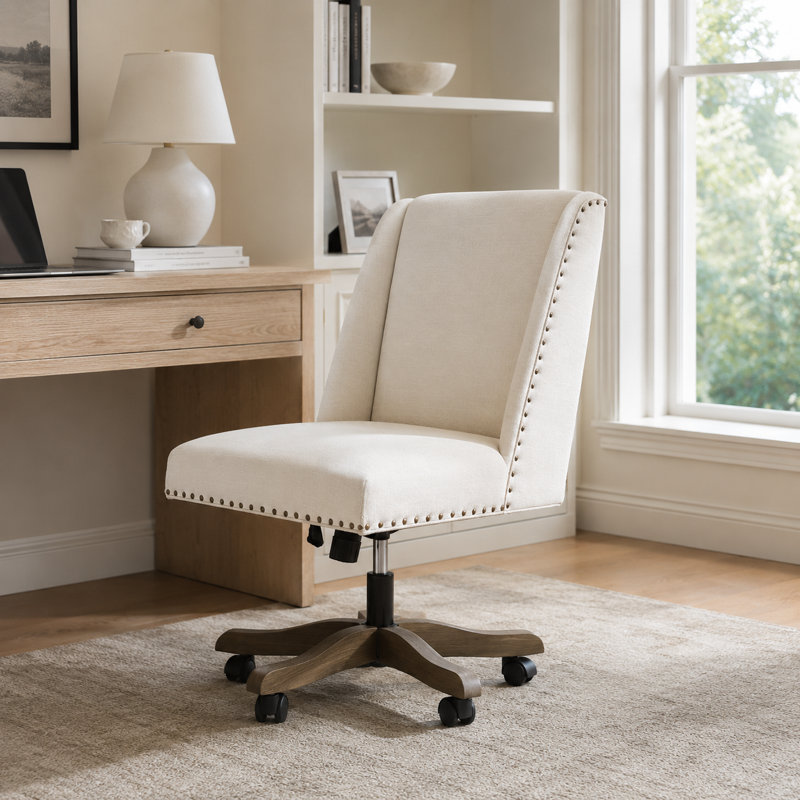Chaise de bureau pivotante en chenille Mellins, Beige
