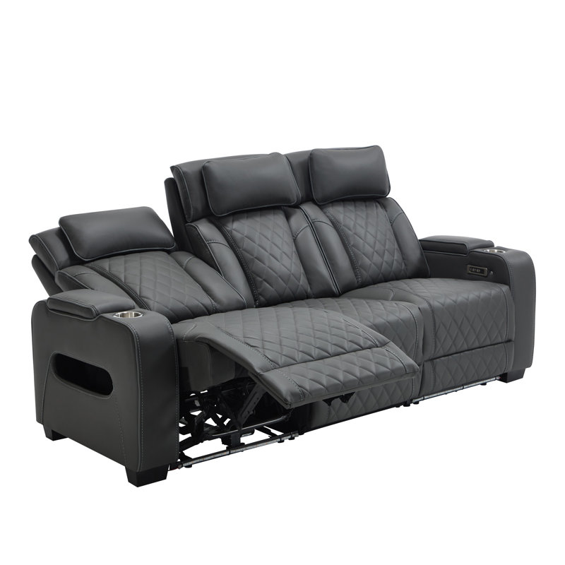 Faux Leather Electric Reclining Sofa, Charcoal, 3